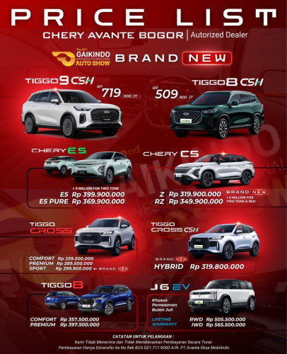 Pricelist Harga Chery jelambar 2025